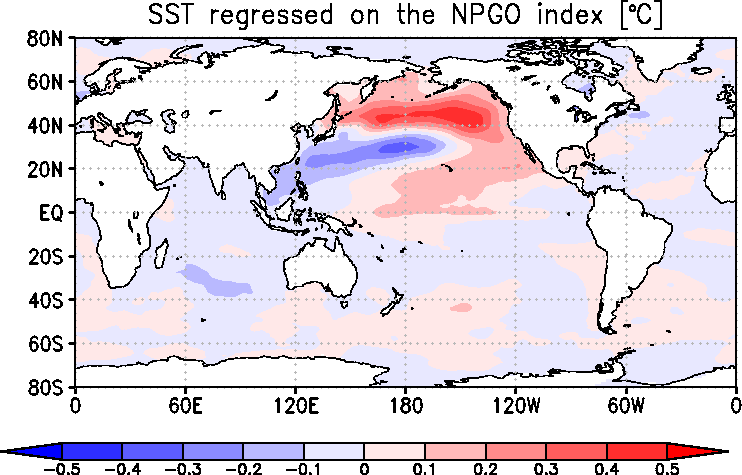 NPGO指数に対する海面水温の回帰係数
