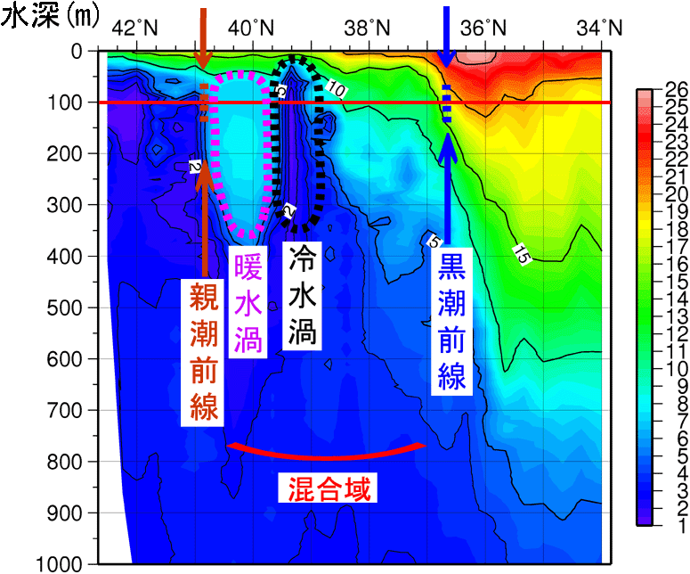 親潮前線と黒潮前線、混合域