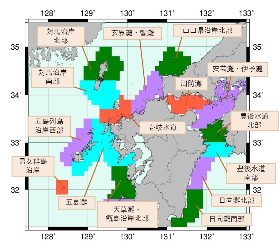 九州北部・山口県の海域分類