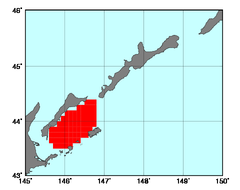 国後島南東沿岸(124)の海域範囲の図