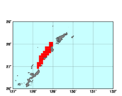 奄美群島沿岸南西部(618)の海域範囲の図