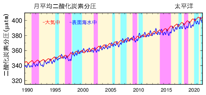 対象海域の月ごと、年ごとの二酸化炭素吸収量積算値グラフ