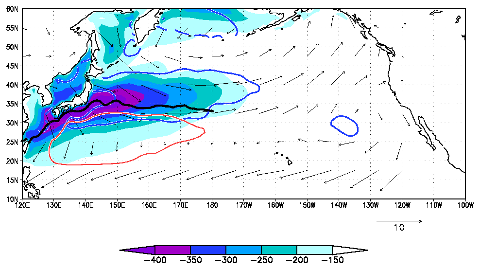 北太平洋亜熱帯モード水の形成域と分布域