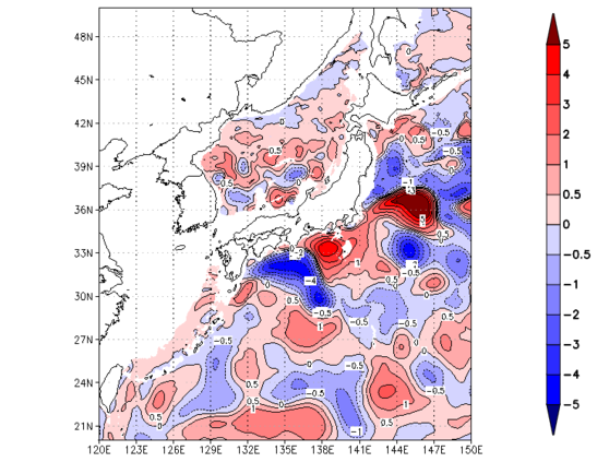 月平均表層水温の偏差