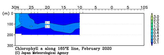 北西太平洋域の2020年冬季のクロロフィル
