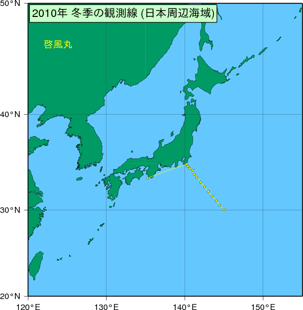 気象庁 10年冬季の観測点図 日本周辺海域 気象庁 10年冬季の観測点図 日本周辺海域