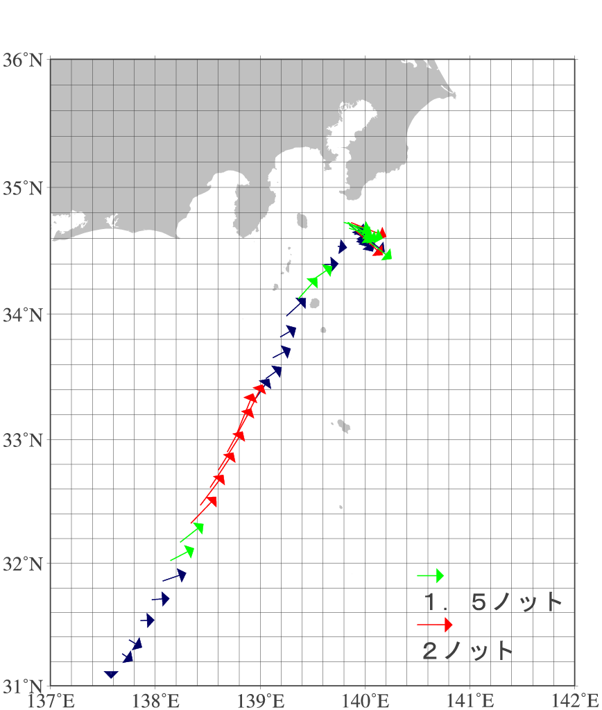 気象庁海洋気象観測船「凌風丸」が観測した海流(8月1日)