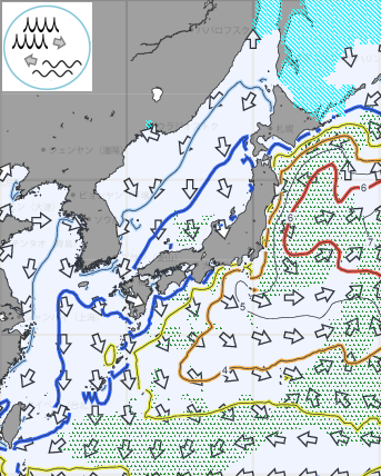 多方向から波が来る海域