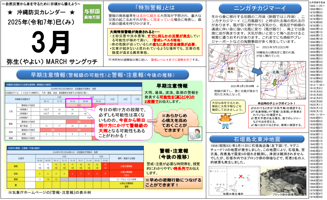 沖縄防災カレンダー（石垣・与那国版）