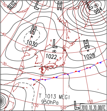 2010年10月20日9時の地上天気図