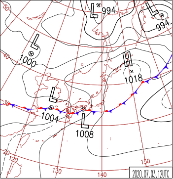 2020年7月3日21時の地上天気図