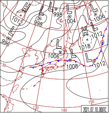 2021年7月10日9時の地上天気図