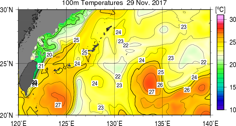 100m水温