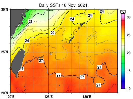 沖縄周辺海域の海面水温分布図（11月18日）