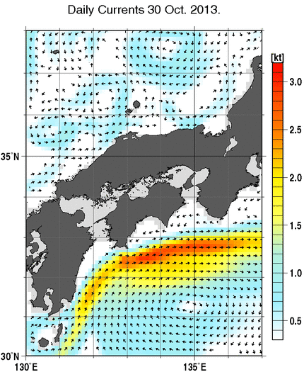 近畿・中国・四国周辺海域の深さ50mの海流分布図（10月30日）