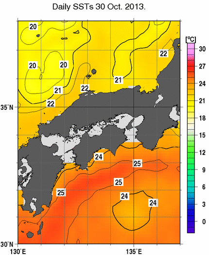 近畿・中国・四国周辺海域の海面水温分布図（10月30日）