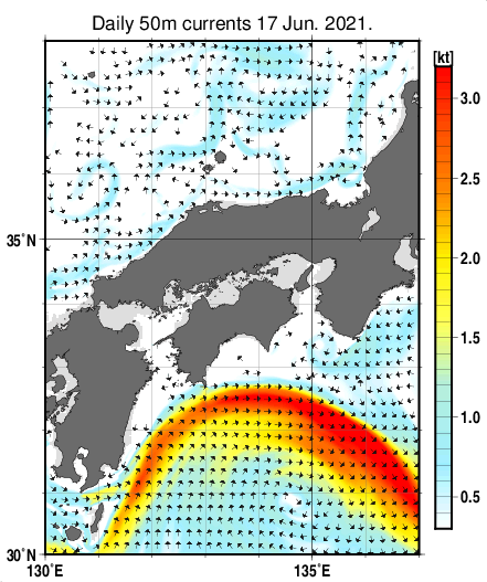 近畿・中国・四国周辺海域の深さ50mの海流分布図（6月17日）