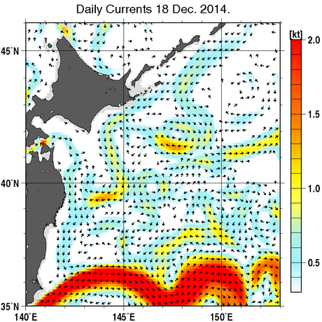 本州・北海道東方海域の深さ50mの海流分布図  (12月18日) 