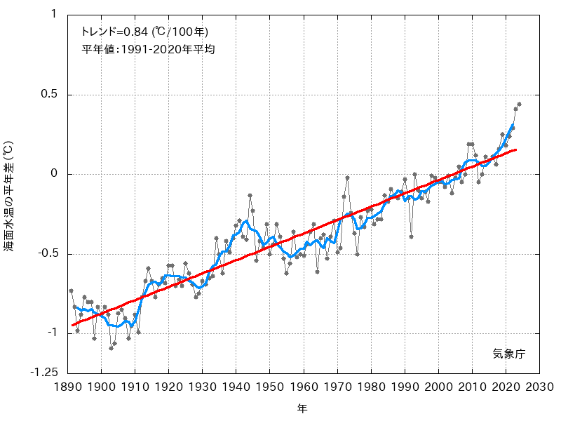 南大西洋の海面水温平年差の推移