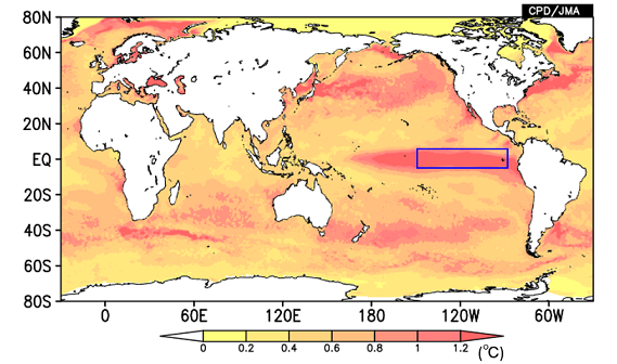 12月の海面水温変動の標準偏差分布図