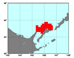 知床岬の東(104)の海域範囲の図