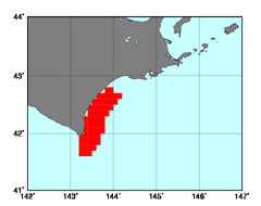 十勝地方沿岸(121)の海域範囲の図