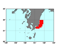 日向灘南部(621)の海域範囲の図