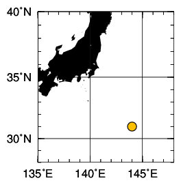 北緯31度、東経144度の位置