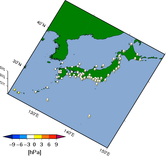 月平均海面気圧偏差分布