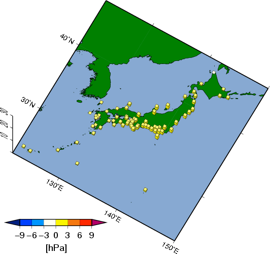 月平均海面気圧偏差分布