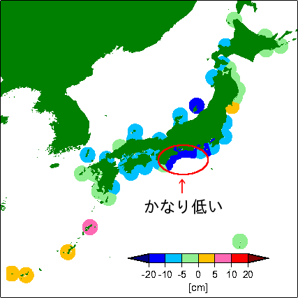 月平均潮位偏差分布
