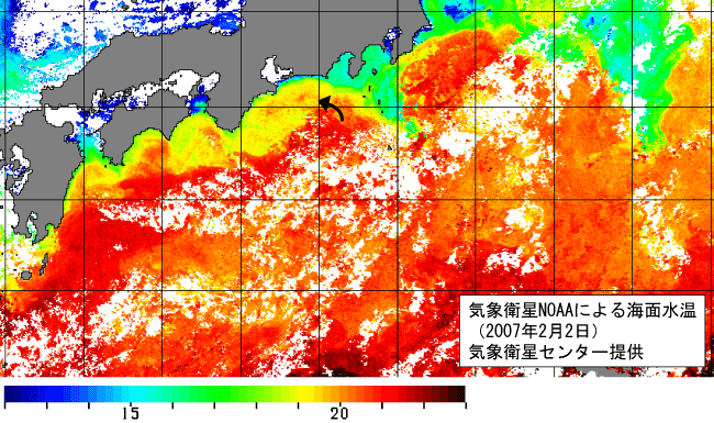 2007年2月2日のNOAA衛星海面水温図 