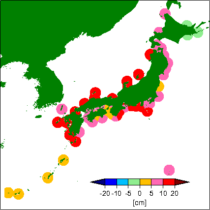 月平均潮位偏差分布
