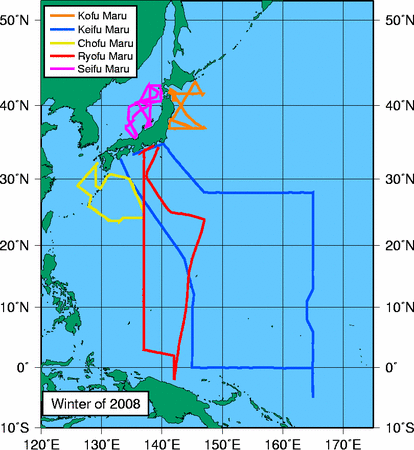 Trackline of ship