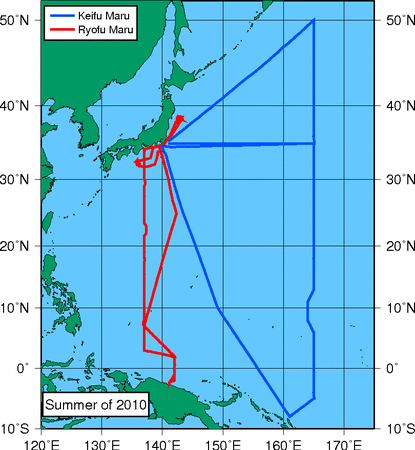 Trackline of ship