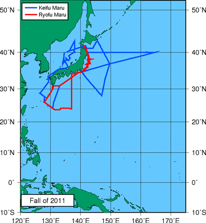 Trackline of ship