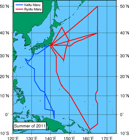 Trackline of ship