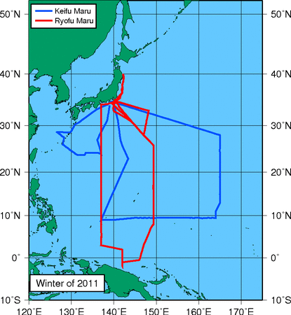 Trackline of ship