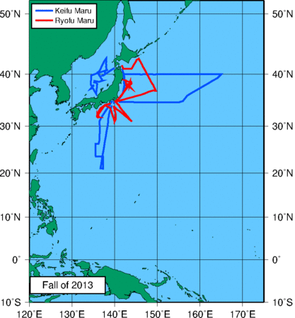 Trackline of ship