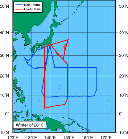 Trackline of ship