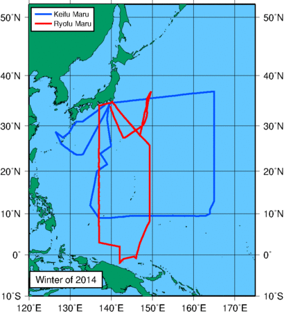 Trackline of ship