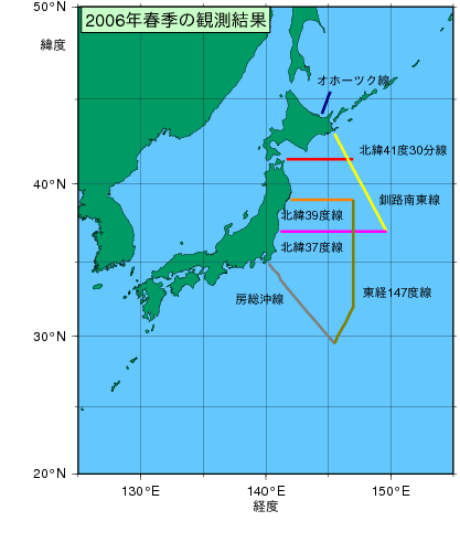 北海道周辺・日本東方(2006年春季)の観測線図