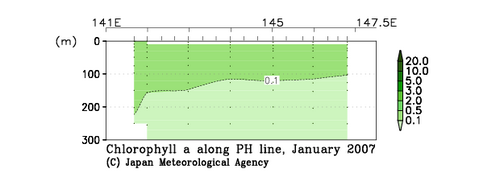 北海道周辺・日本東方の2007年冬季のクロロフィル