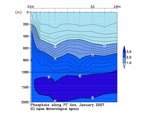 北海道周辺・日本東方の2007年冬季のリン酸塩