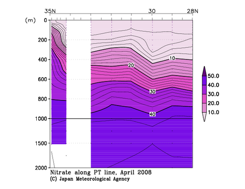 北海道周辺・日本東方の2008年春季の硝酸塩