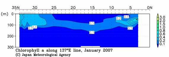 北西太平洋域の2007年冬季のクロロフィル