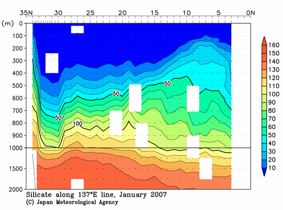 北西太平洋域の2007年冬季のケイ酸塩