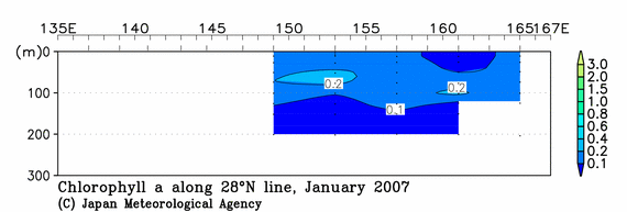 北西太平洋域の2007年冬季のクロロフィル