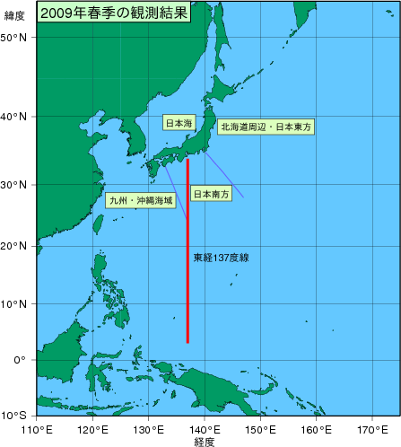 北西太平洋域(2009年春季)の観測線図