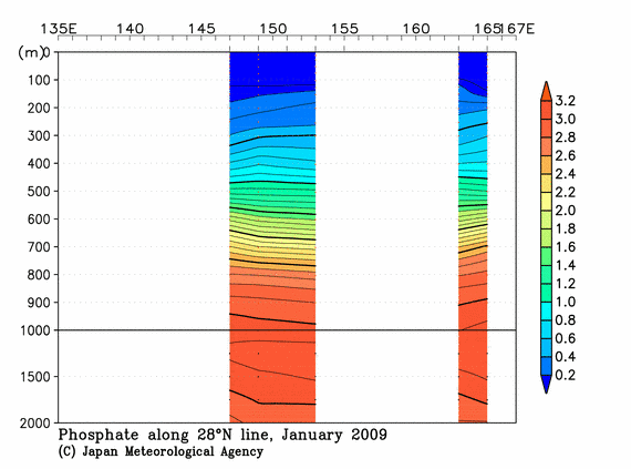 北西太平洋域の2009年冬季のリン酸塩